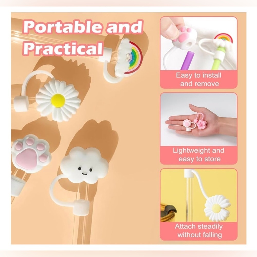 8PC Stanley Cup accessories Reusable Straw Cover- Top, Food Grade Silicone🌸 - Picture 5 of 8